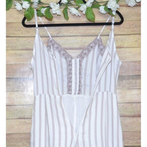 En Creme Ladies S Crop Wide Leg Striped Jumpsuit Romper Sleeveless Embroidered - Picture 7 of 11